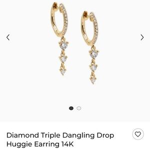14K Solid Gold Diamond Triple Dangling Drop Huggie Earring